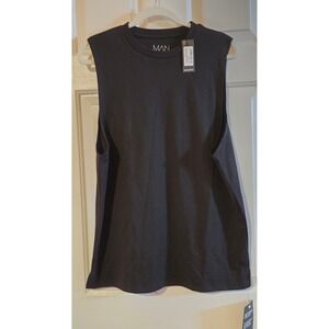 BoohooMAN Sport Yoga Ultra-Soft Brushed Drop Armhole Tank Black Mens Size M NEW